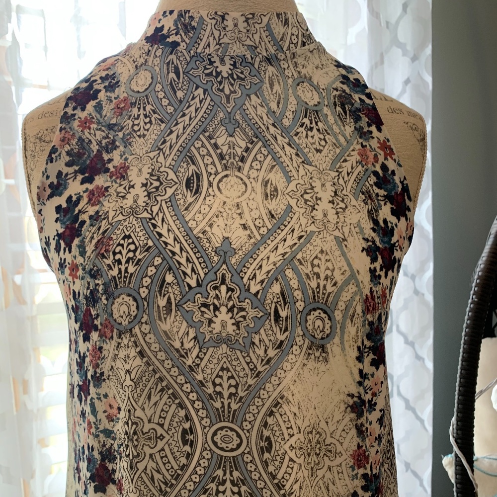 Floral Print High Neck Swing Dress